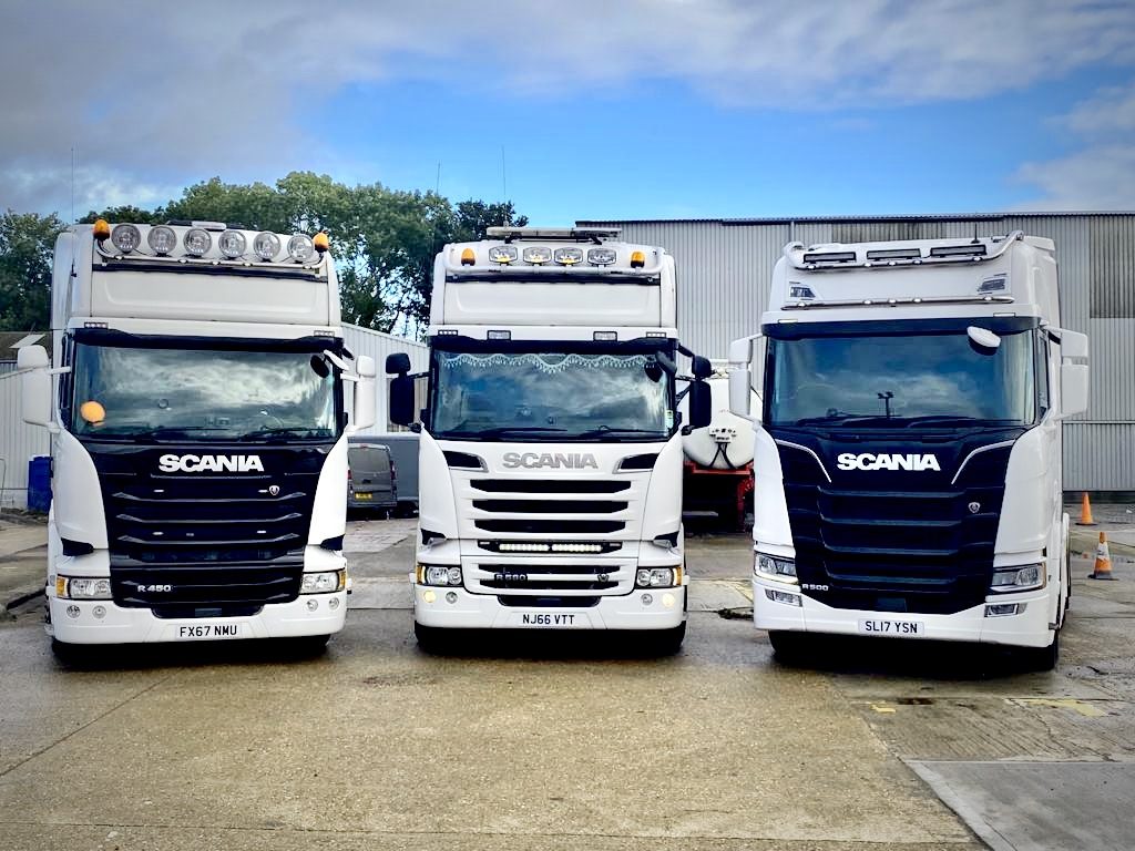 Three AST Transport Scania tractor units