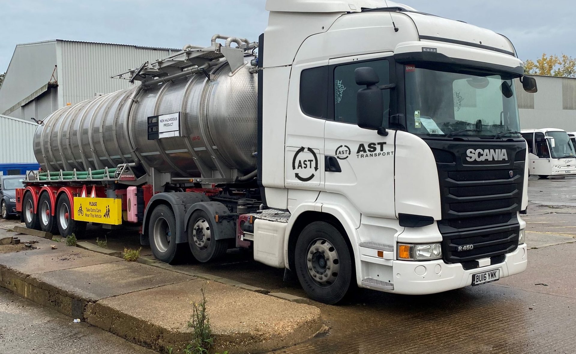 AST Transport Scania tractor unit and stainless steel tanker at Blackmore Park